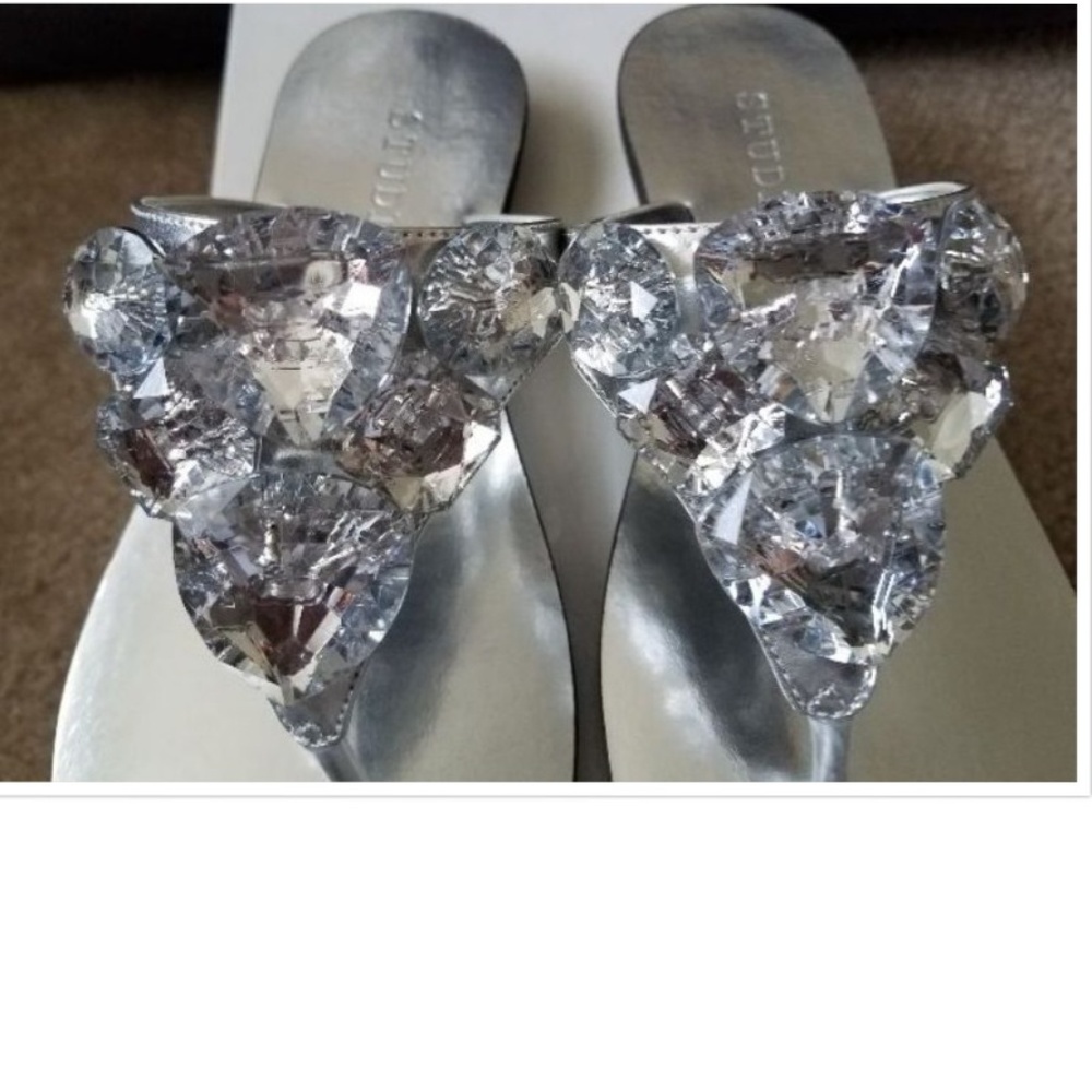 Silver jewelled thong sandal 36 - Picture 2 of 8